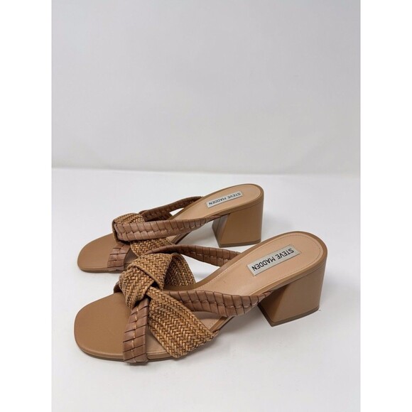 Steve Madden Decker Sandals Brown Leather Slip On Square Toe Heels US 9.5 M - Picture 4 of 8